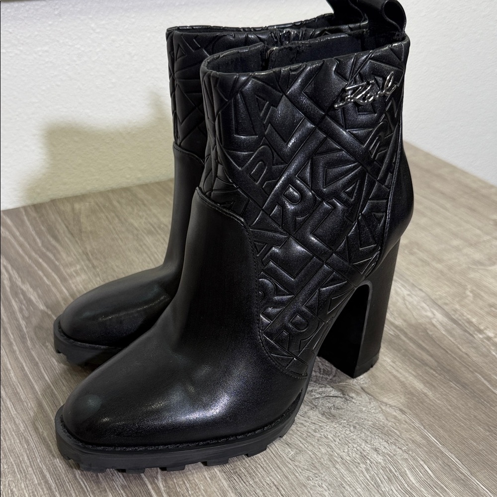 Karl Lagerfeld Black Quilted Heeled Boots